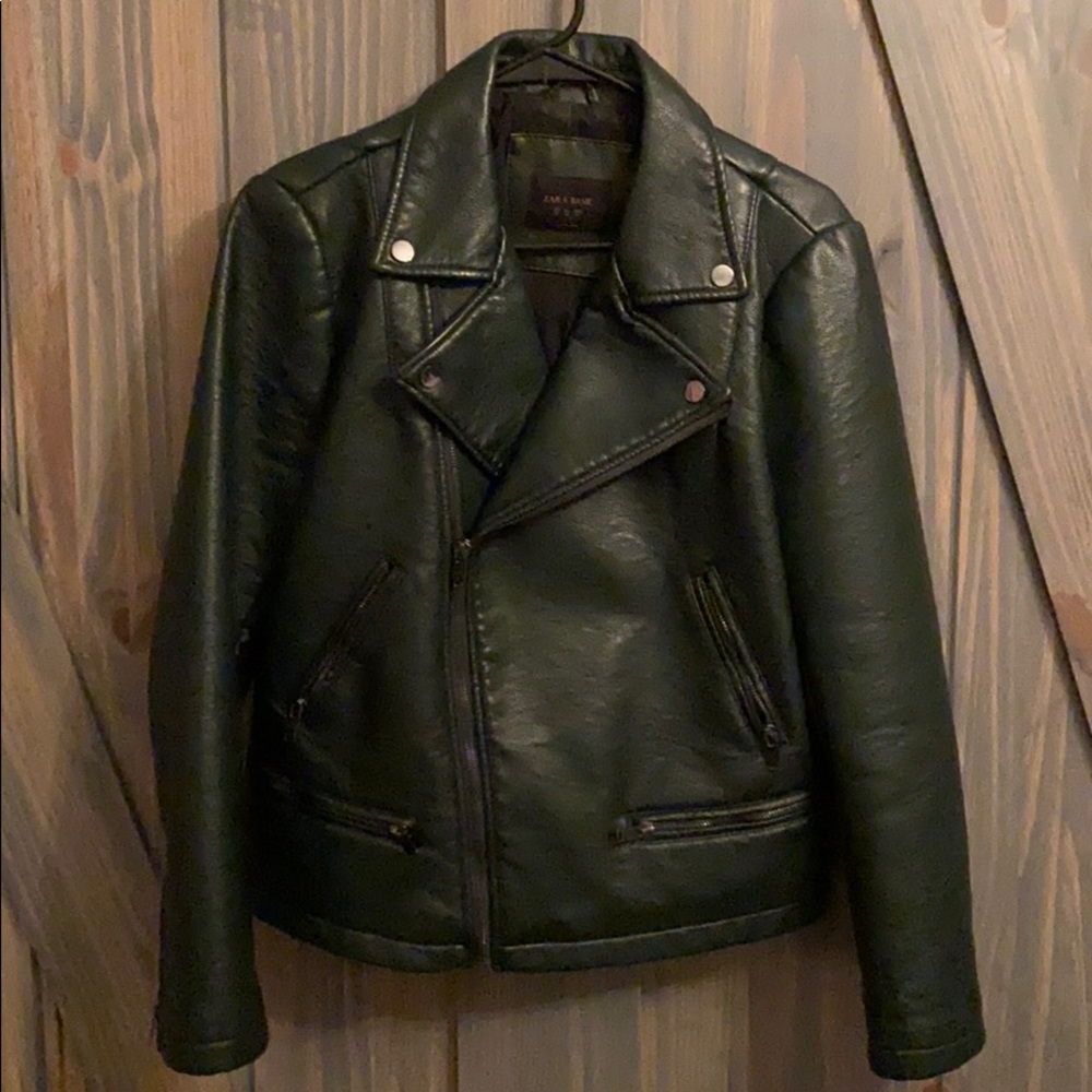 Zara motorcycle biker jacket dark green